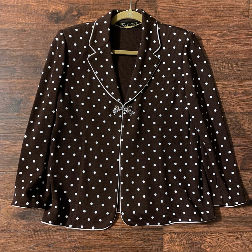 ST. JOHN COUTURE brown polka blazer bow detail